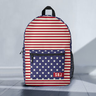 Stars and Stripes American Flag Patriotic Monogram Printed Backpack