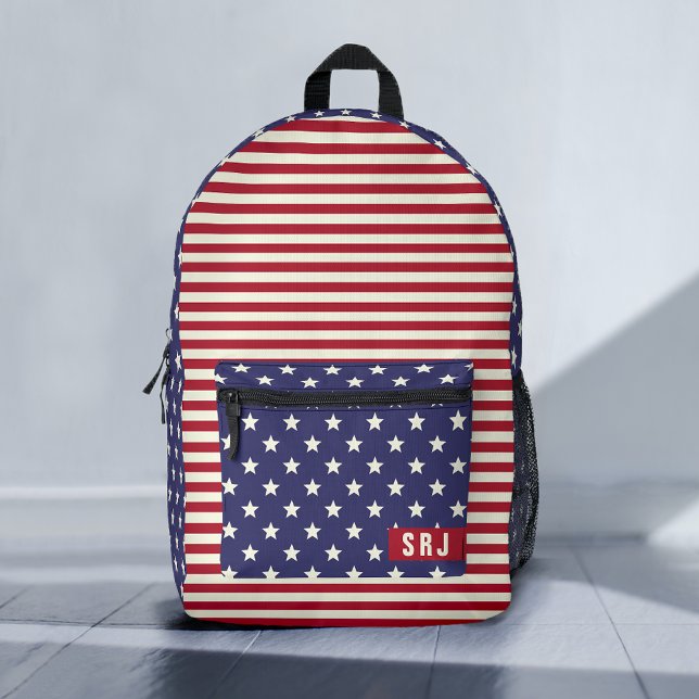 Stars and Stripes American Flag Patriotic Monogram Printed Backpack (Creator Uploaded)