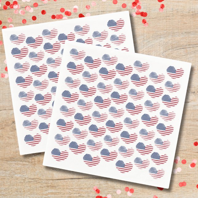 Stars And Stripes American Flag Patriotic Napkin (Cute Patriotic American Flag Rustic Heart Pattern Napkins)