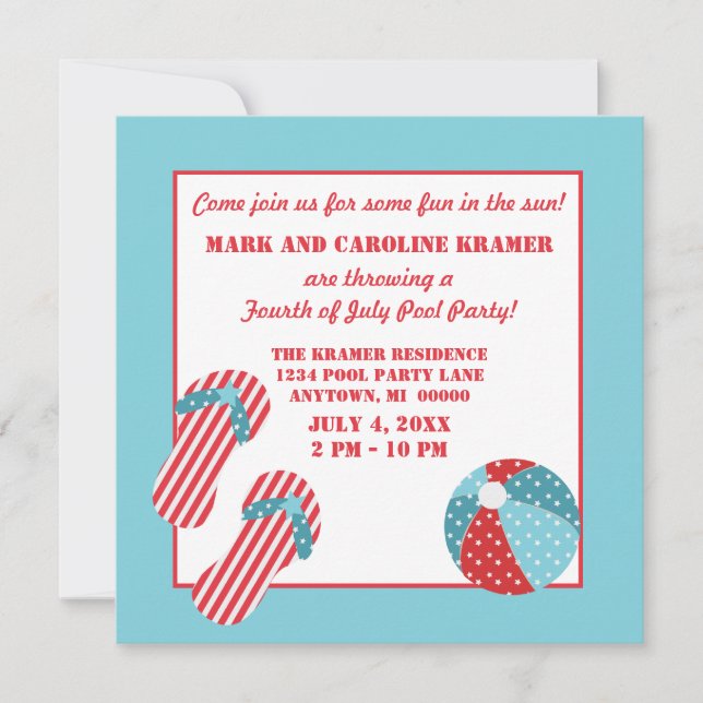 Stars and Stripes Beach Party Invite (Front)