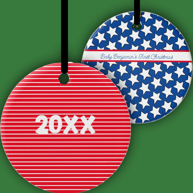 Stars and Stripes First Christmas Ceramic Ornament (Creator Uploaded)