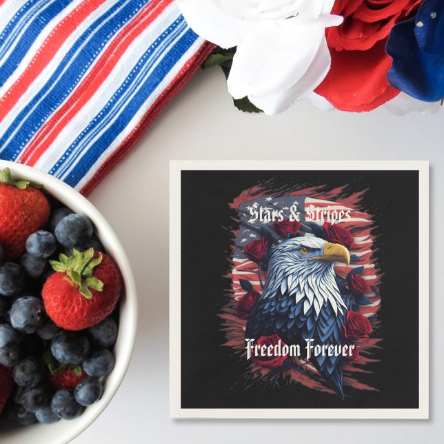 Stars and Stripes Flag Freedom Forever Eagle Rose Napkin (Creator Uploaded)