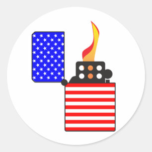 Stars And Stripes Flag Open Cigarette Lighter Classic Round Sticker