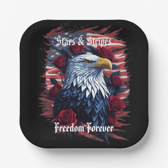 Stars and Stripes Freedom Eagle American Flag Paper Plate (Front)