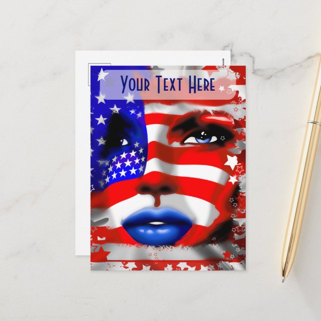 Stars and Stripes Girl's Portrait Belt Buckles Holiday Postcard (Front/Back In Situ)