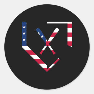 Stars And Stripes Home Plate Baseball Bats America Classic Round Sticker