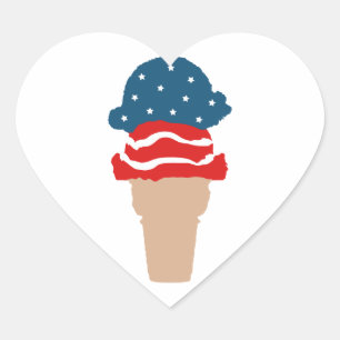 Stars and Stripes Ice Cream Cone Heart Sticker