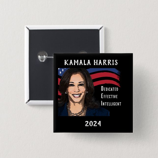Stars and Stripes Kamala Harris for President 2024 15 Cm Square Badge (Front & Back)
