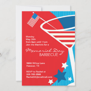 Stars and Stripes Martini Theme Party Invitations