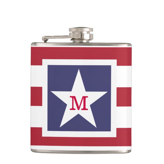 Stars and Stripes Monogram Stylised Hip Flask (Front)