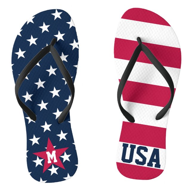 Stars and Stripes Monogrammed US Flag Thongs (Footbed)