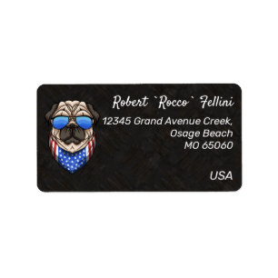 Stars and Stripes Patriot Pug rebel custom label