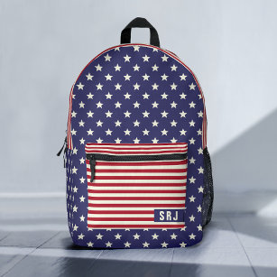 Stars and Stripes Patriotic American Flag Monogram Printed Backpack