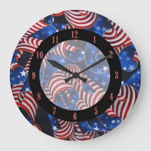 Stars and Stripes Patriotic Curls Round Wall Clock
