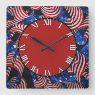 Stars and Stripes Patriotic Curls Square Clock