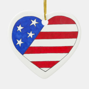 Stars and Stripes Patriotic Heart United States Ceramic Ornament