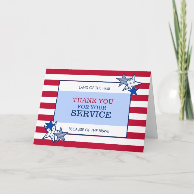 Stars and Stripes Patriotic Veteran Service Modern Thank You Card (Front)