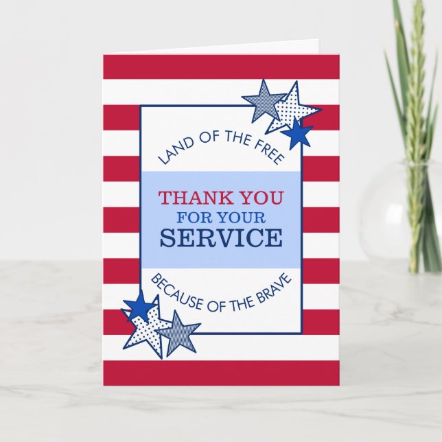 Stars and Stripes Patriotic Veteran Service Modern Thank You Card (Front)