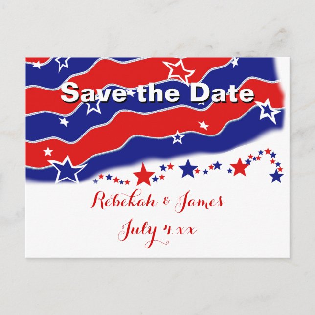 Stars and Stripes Personalised SAVE THE DATE Announcement Postcard (Front)