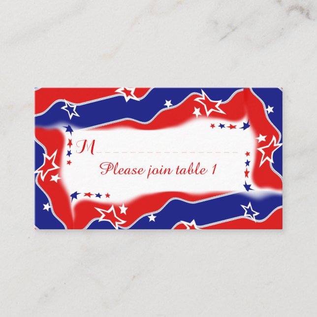 Stars and Stripes Personalised TABLE SEATING Place Card (Front)