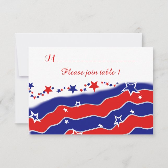 Stars and Stripes Personalised TABLE SEATING RSVP Card (Front)