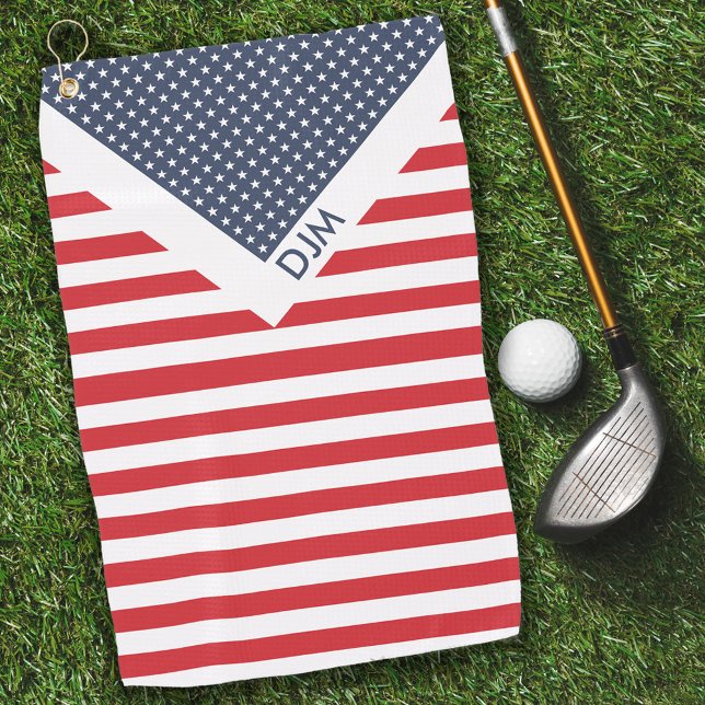 Stars and Stripes Red White and Blue Monogrammed  Golf Towel (Creator Uploaded)