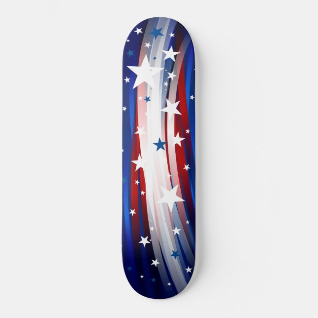 Stars and Stripes Red White Blue | 4th of July Skateboard (Front)