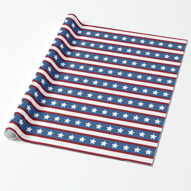 Stars and Stripes Red White Blue Presidential wrap Wrapping Paper (Unrolled)