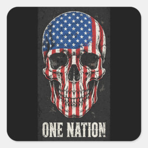 Stars and Stripes Skull One Nation Sticker