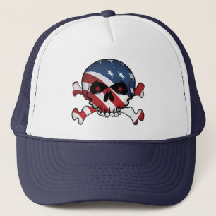 Stars and Stripes Skull Trucker Hat