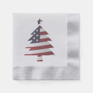 Stars and Stripes Snowy Christmas Tree Patriotic Napkin