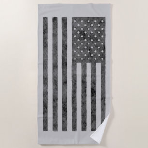 Stars And Stripes US Flag Design in Grey on a Beach Towel