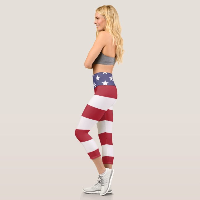 Stars And Stripes USA America Flag Pattern Capri Leggings (Left)