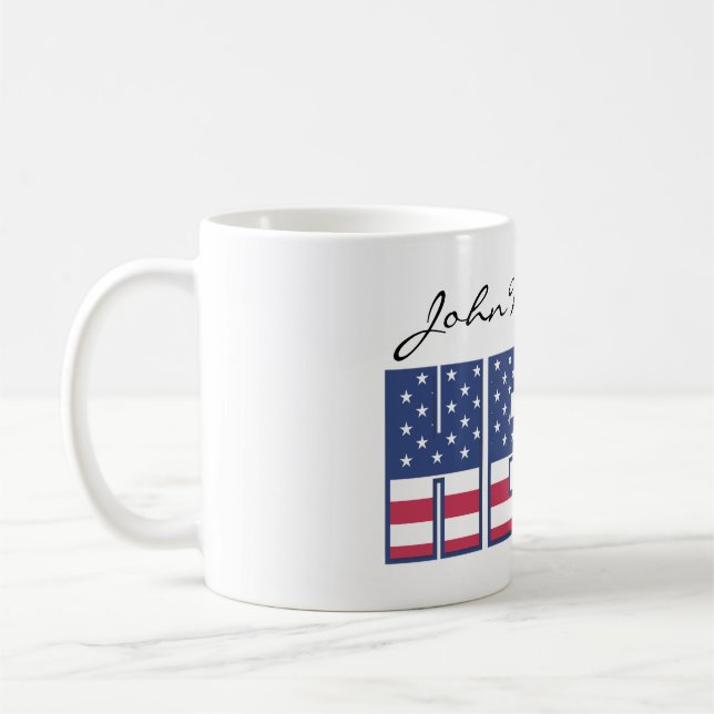 Stars and Stripes USA American Hero Add Name Coffee Mug (Left)