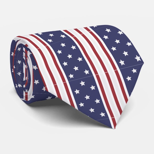 Stars and Stripes USA Flag 4th of July Tie (Rolled)