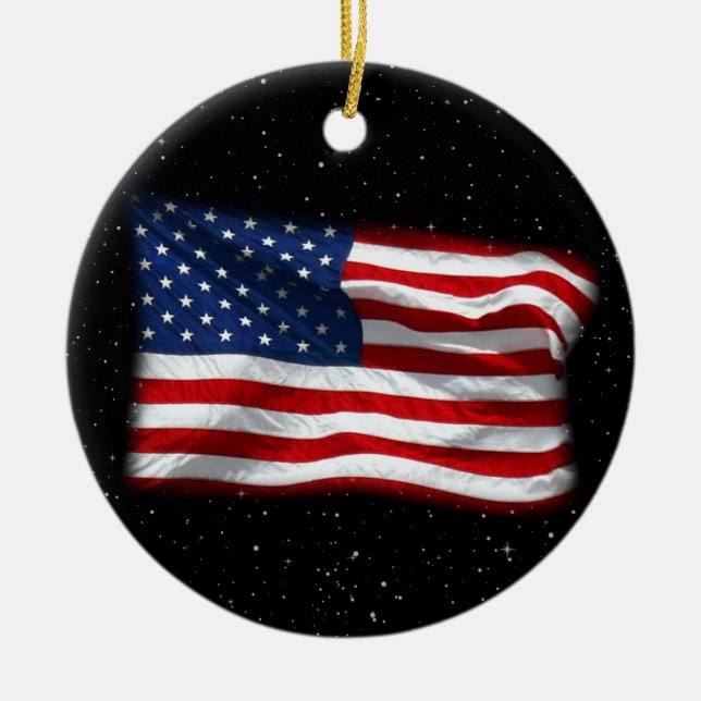 Stars and Stripes USA Patriotic American Flag Ceramic Ornament (Front)
