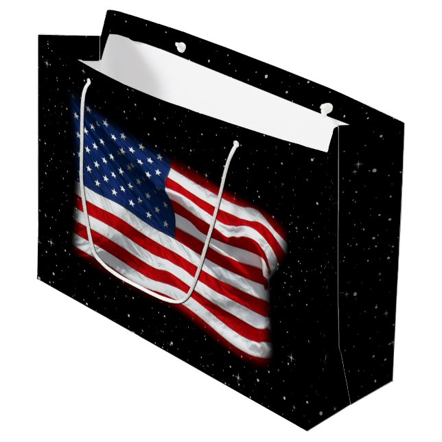 Stars and Stripes USA Patriotic American Flag Large Gift Bag (Front Angled)