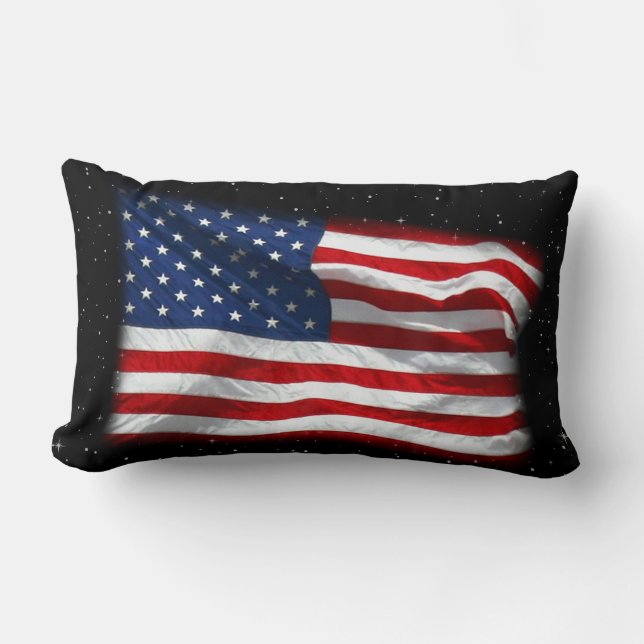 Stars and Stripes USA Patriotic American Flag Lumbar Cushion (Front)