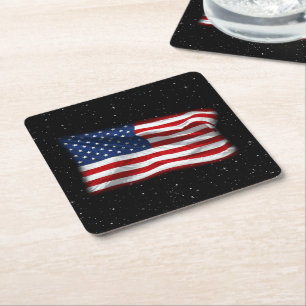Stars and Stripes USA Patriotic American Flag Square Paper Coaster