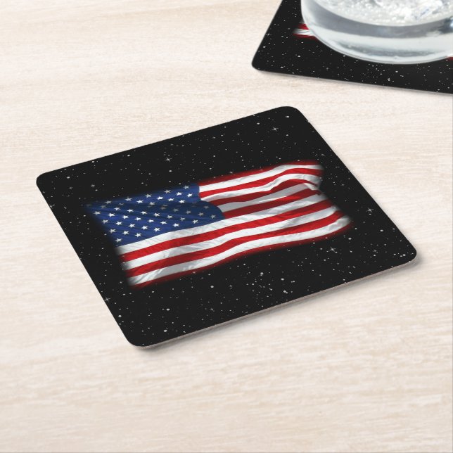 Stars and Stripes USA Patriotic American Flag Square Paper Coaster (Angled)