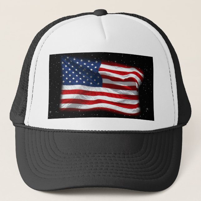 Stars and Stripes USA Patriotic American Flag Trucker Hat (Front)