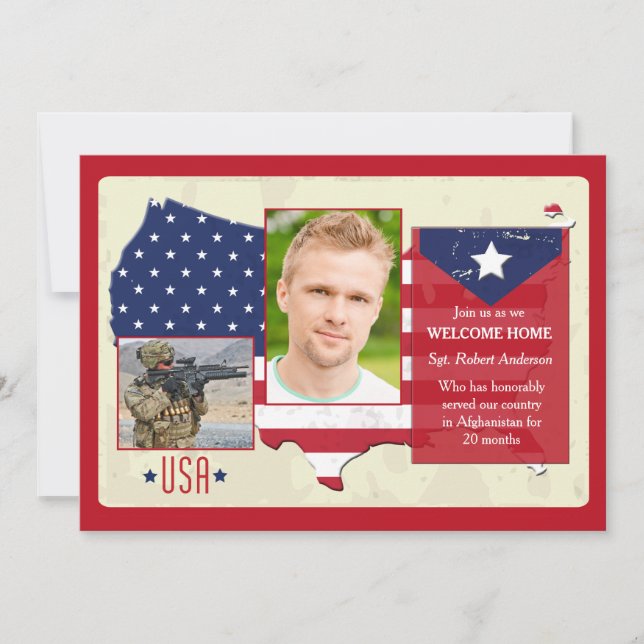 Stars and Stripes USA Photo Patriotic Invites (Front)