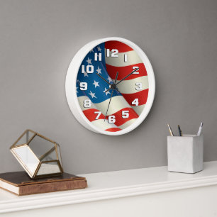 Stars and Stripes Waving U.S. Flag Clock