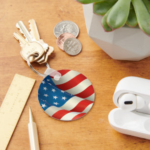 Stars and Stripes Waving U.S. Flag Key Ring