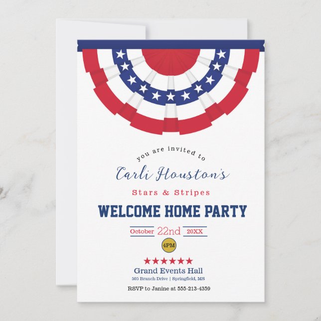 Stars and Stripes Welcome Home Party Invitation (Front)