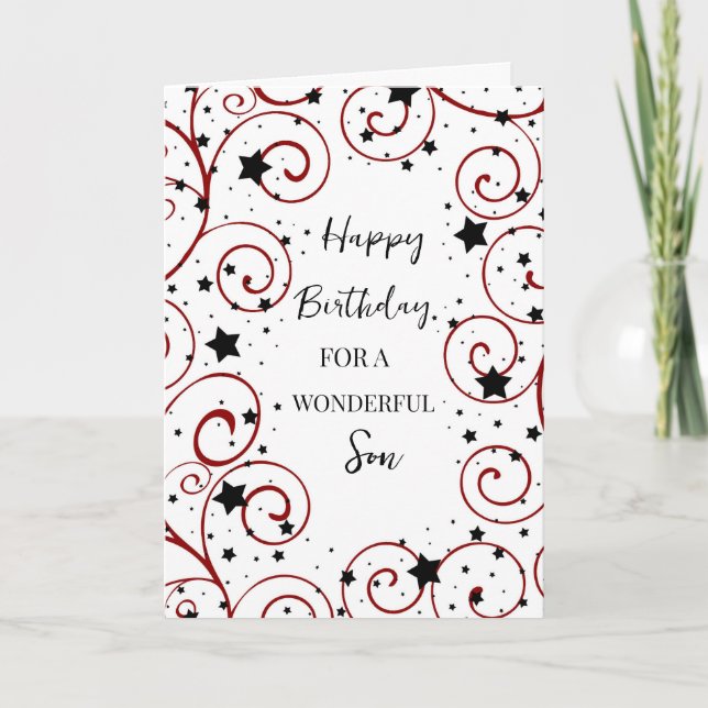 Stars and Swirls Son Birthday Card (Front)