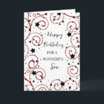 Stars and Swirls Son Birthday Card<br><div class="desc">Birthday card for son with a fun stars and swirls design in black and red and thoughtful verse.</div>