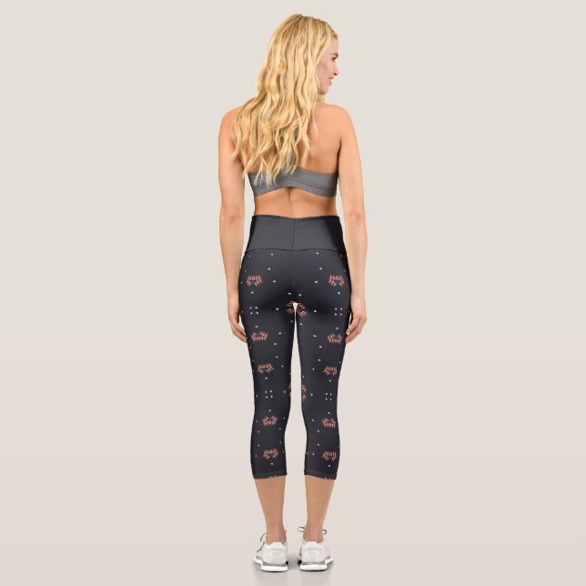 Stars And Unique Spaceship Pattern Capri Leggings (Back)