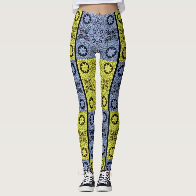 stars and wheels in blue and yellow leggings (Front)