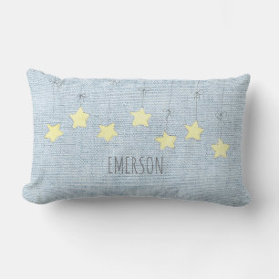 Stars Baby Name Birthdate Pastel Blue Nursery   Lumbar Cushion